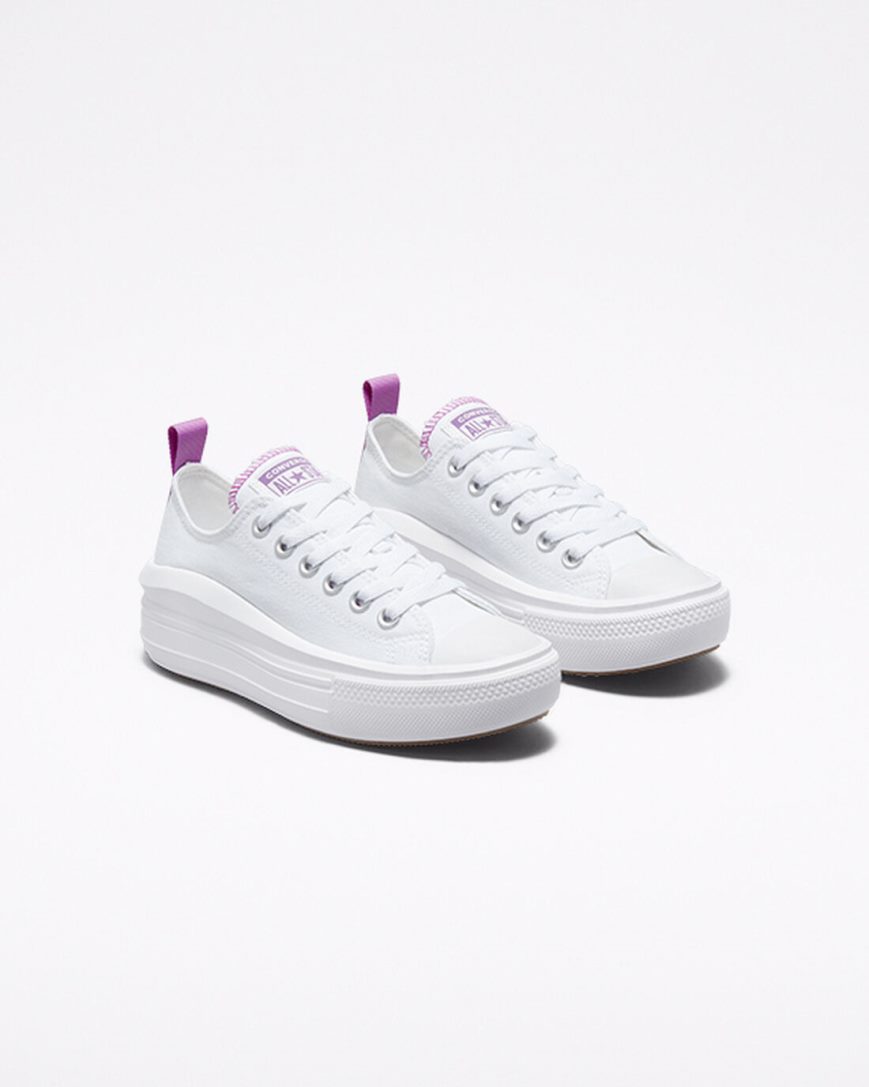 Zapatos Plataforma Converse Chuck Taylor All Star Move Bajas Niña Blancas Moradas Blancas | PE 0W4E72